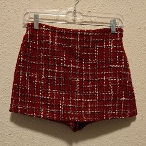 B17 Zara Red and White Plaid Tweed Skort Sz Xs